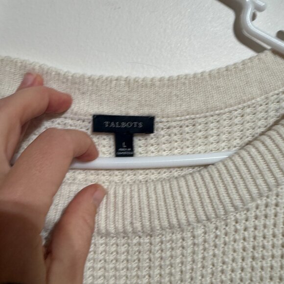 Talbots Cream Colored Waffle Knit Oversized Sweater, Large - Picture 3 of 5